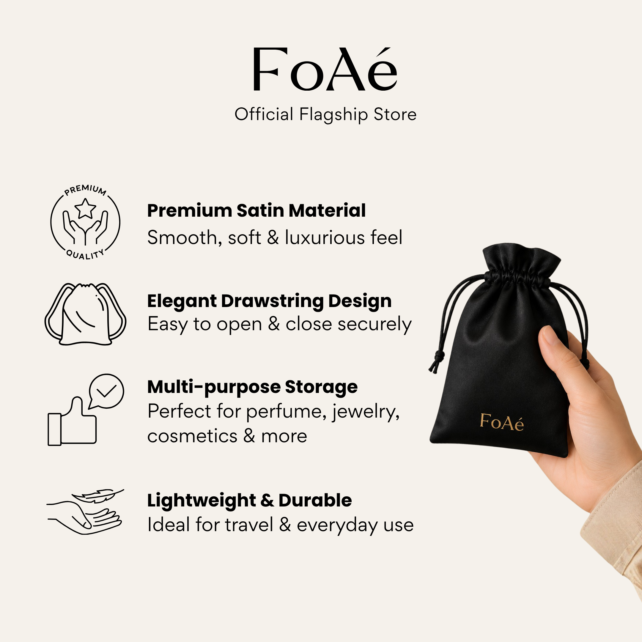 FoAé Premium Satin Pouch | Elegant Perfume & Travel Storage | FOAE